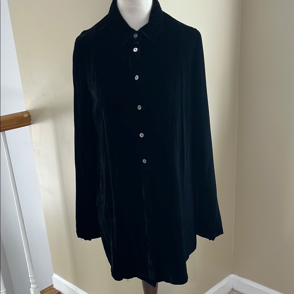 NWT J.Jill Black Velvet Button Down Tunic Top Size XS